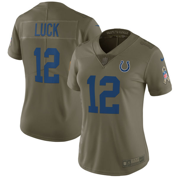 Women Indianapolis Colts #12 Luck Nike Olive Salute To Service Limited NFL Jerseys->women nfl jersey->Women Jersey